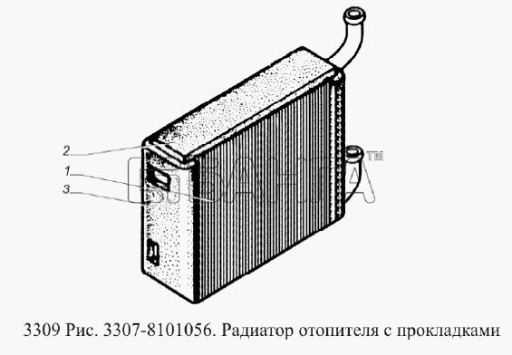 ГАЗ ГАЗ-3309 (Евро 2) Схема Радиатор отопителя с прокладками-52